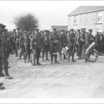 DCLI Military Band, Wendron, Cornwall. 1915. The Duke of Cornwall's Light Infantry band are about to start, or have just concluded, a march outside what is thought to be the Travellers Comfort Inn, possibly at Farms Common. This was probably part of a recruiting drive. Photographer: Unknown.