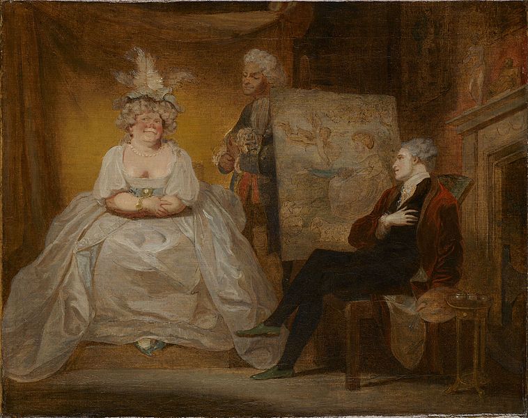 Painting of a scene from Foote's play 'Taste' by Robert Smirke (1752-1845).